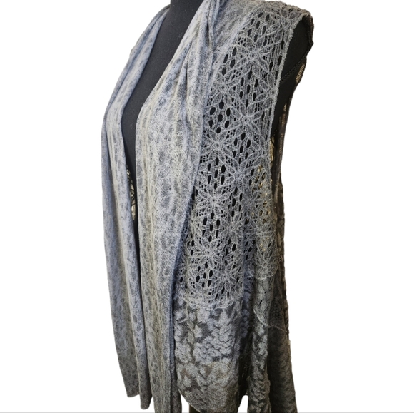 VINTAGE CONCEPT draped open front cardigan sleeveless vest grey size large - Picture 3 of 5